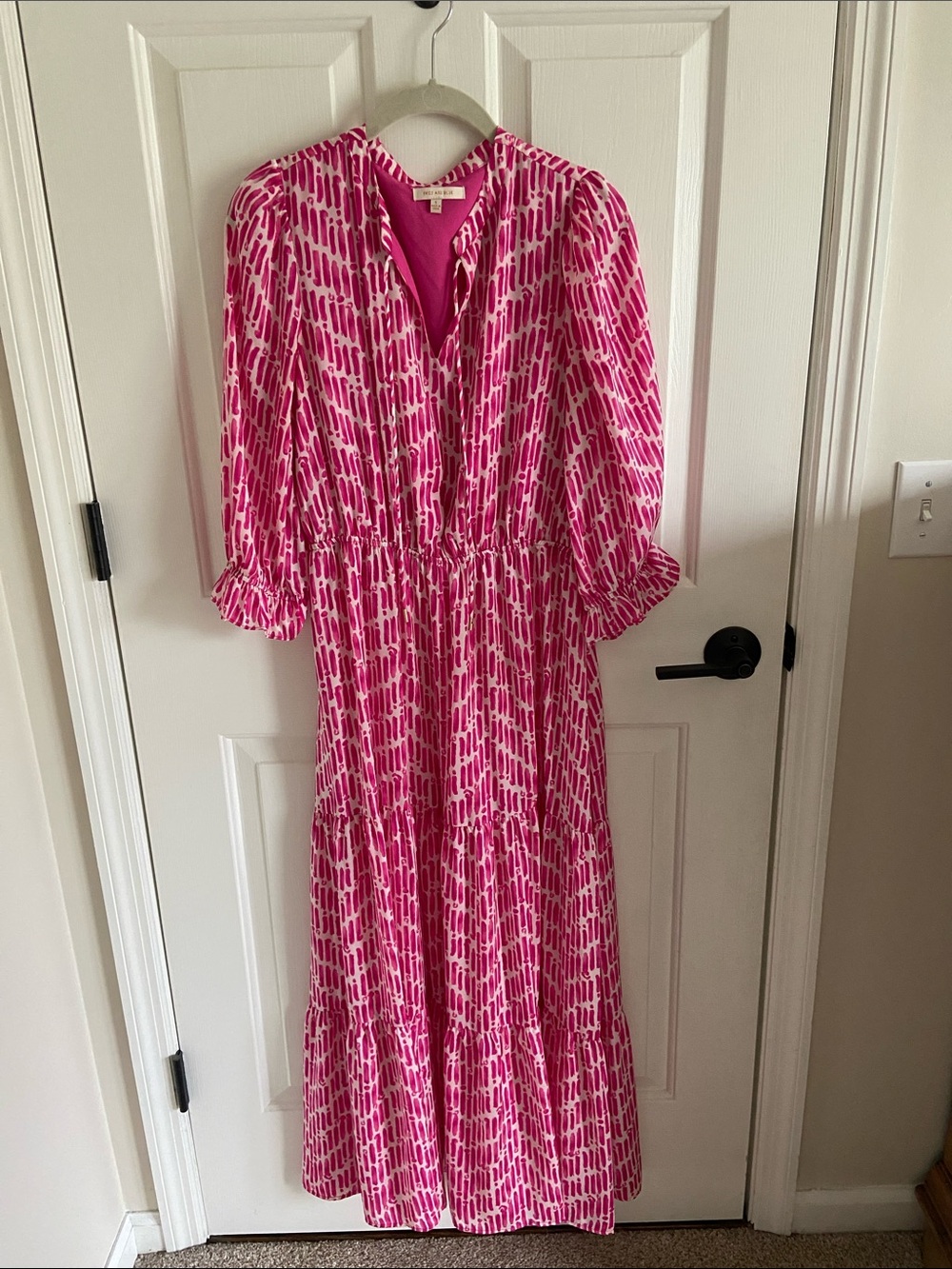Skies are Blue Pink and White Printed Tiered Maxi Dress